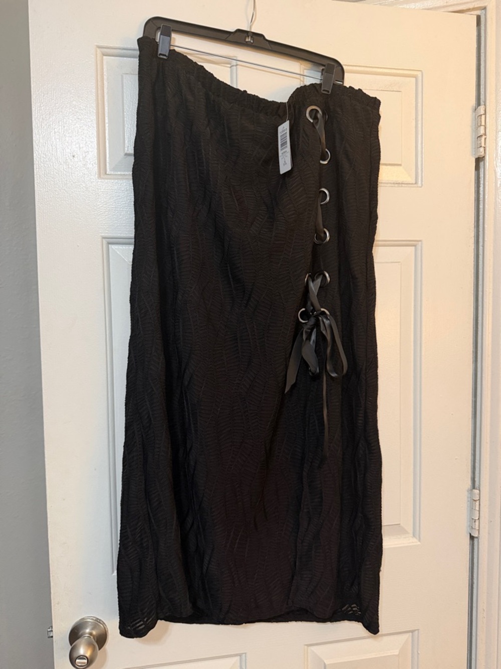 torrid Black Textured Maxi Skirt with Grommet Drawcord